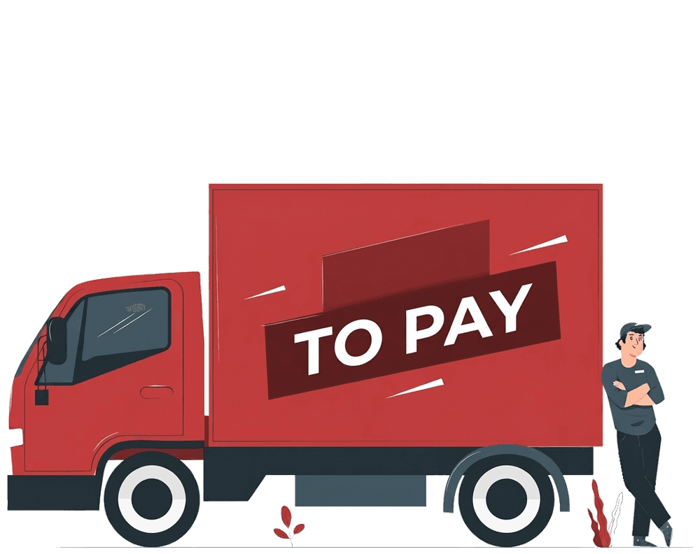 Lorry marked To Pay: you pay the transport charge when the goods arrive